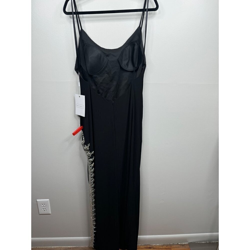 MAC DUGGAL Black Maxi DRESS Size 12 Rhinestone Side Slit Cami Bodycon 42002 New - Picture 7 of 8